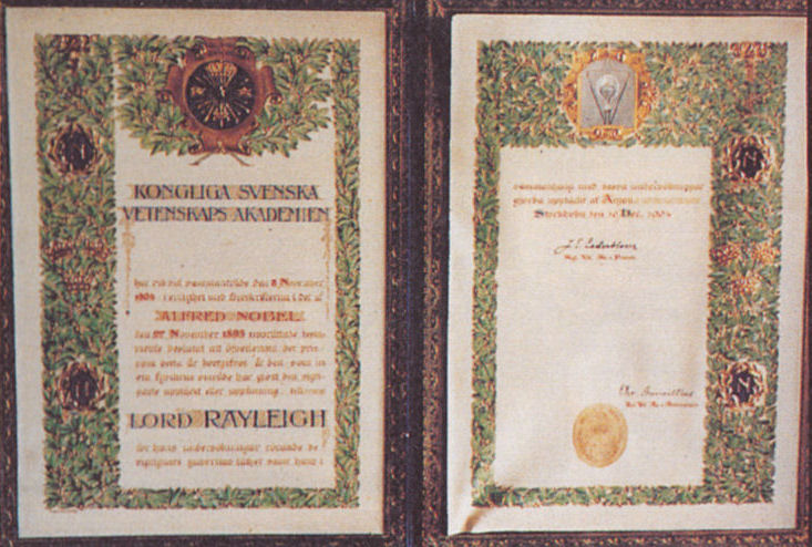 Rayleigh's Nobel prize citation